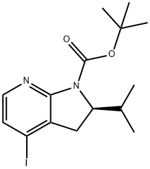 tert-Butyl (2R)-4-iodo-2-isopropyl-2,3-dihydropyrrolo[2,3-b]pyridine-1-carboxylate Struktur