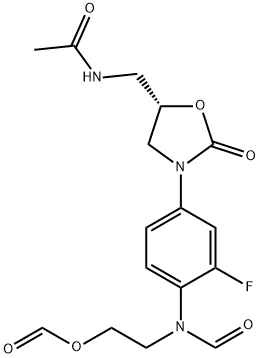 Acetamide, N-[[(5S)-3-[3-fluoro-4-[formyl[2-(formyloxy)ethyl]amino]phenyl]-2-oxo-5-oxazolidinyl]methyl]- Struktur