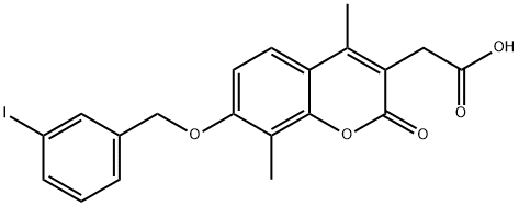 2-{7-[(3-iodophenyl)methoxy]-4,8-dimethyl-2-oxo2H-chromen-3-yl}acetic acid Struktur