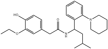 Benzeneacetamide, 3-ethoxy-4-hydroxy-N-[3-methyl-1-[2-(1-piperidinyl)phenyl]butyl]- Struktur