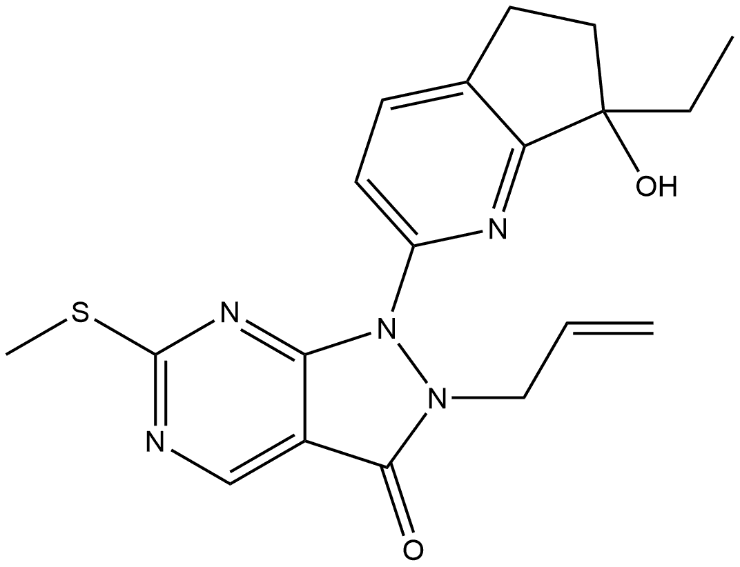 1-(7-Ethyl-6,7-dihydro-7-hydroxy-5H-cyclopenta[b]pyridin-2-yl)-1,2-dihydro-6-(methylthio)-2-(2-propen-1-yl)-3H-pyrazolo[3,4-d]pyrimidin-3-one Struktur