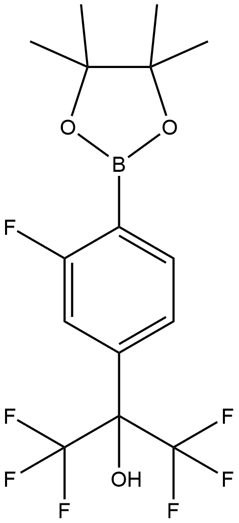 1,1,1,3,3,3-Hexafluoro-2-[3-fluoro-4-(4,4,5,5-tetramethyl-1,3,2-dioxaborolan-2-yl)phenyl]propan-2-ol Struktur