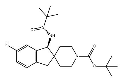 Spiro[2H-indene-2,4'-piperidine]-1'-carboxylic acid, 1-[[(R)-(1,1-dimethylethyl)sulfinyl]amino]-6-fluoro-1,3-dihydro-, 1,1-dimethylethyl ester, (1S)- Struktur