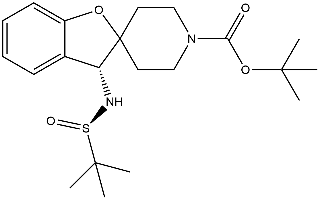 Spiro[benzofuran-2(3H),4'-piperidine]-1'-carboxylic acid, 3-[[(R)-(1,1-dimethylethyl)sulfinyl]amino]-, 1,1-dimethylethyl ester, (3R)- Struktur