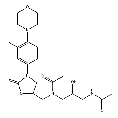 Acetamide, N-[3-(acetylamino)-2-hydroxypropyl]-N-[[3-[3-fluoro-4-(4-morpholinyl)phenyl]-2-oxo-5-oxazolidinyl]methyl]- Struktur