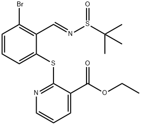 Ethyl 2-[[3-bromo-2-[(E)-[[(1,1-dimethylethyl)sulfinyl]imino]methyl]phenyl]thio]-3-pyridinecarboxylate Struktur