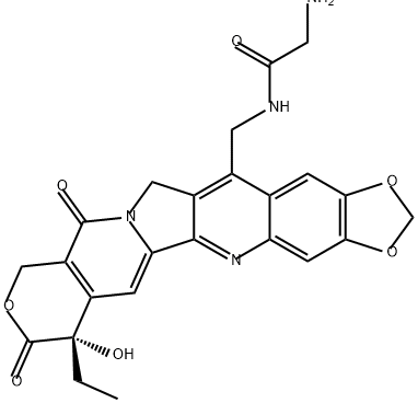 Acetamide, 2-amino-N-[[(7S)-7-ethyl-7,8,11,13-tetrahydro-7-hydroxy-8,11-dioxo-10H-1,3-dioxolo[4,5-g]pyrano[3',4':6,7]indolizino[1,2-b]quinolin-14-yl]methyl]- Struktur