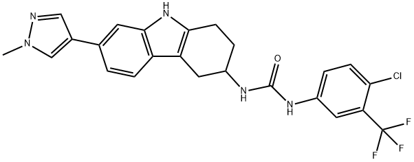 Urea, N-[4-chloro-3-(trifluoromethyl)phenyl]-N'-[2,3,4,9-tetrahydro-7-(1-methyl-1H-pyrazol-4-yl)-1H-carbazol-3-yl]- Struktur