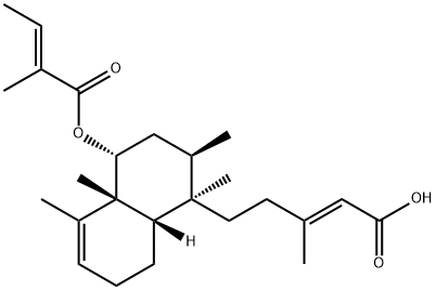 2-Pentenoic acid, 3-methyl-5-[(1R,2R,4R,4aR,8aS)-1,2,3,4,4a,7,8,8a-octahydro-1,2,4a,5-tetramethyl-4-[[(2E)-2-methyl-1-oxo-2-buten-1-yl]oxy]-1-naphthalenyl]-, (2E)- Struktur