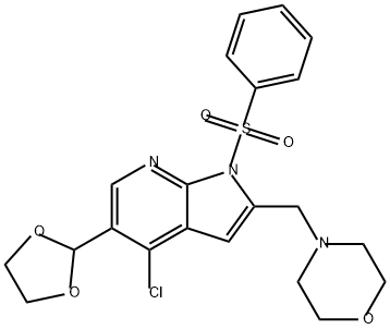 1H-Pyrrolo[2,3-b]pyridine, 4-chloro-5-(1,3-dioxolan-2-yl)-2-(4-morpholinylmethyl)-1-(phenylsulfonyl)- Struktur