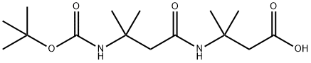 Butanoic acid, 3-[[3-[[(1,1-dimethylethoxy)carbonyl]amino]-3-methyl-1-oxobutyl]amino]-3-methyl- Struktur