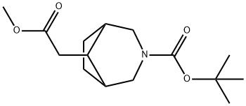 tert-butyl 8-(2-methoxy-2-oxo-ethyl)-3-azabicyclo[3.2.1]octane-3-carboxylate Struktur