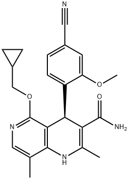 1,6-Naphthyridine-3-carboxamide, 4-(4-cyano-2-methoxyphenyl)-5-(cyclopropylmethoxy)-1,4-dihydro-2,8-dimethyl-, (4R)- Struktur