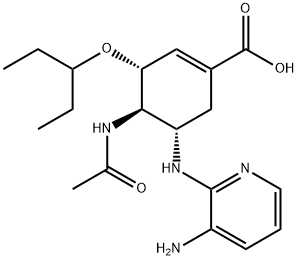 1-Cyclohexene-1-carboxylic acid, 4-(acetylamino)-5-[(3-amino-2-pyridinyl)amino]-3-(1-ethylpropoxy)-, (3R,4R,5S)- Struktur