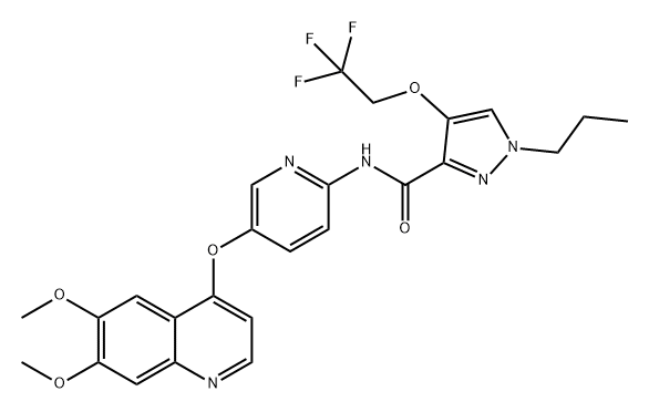 1H-Pyrazole-3-carboxamide, N-[5-[(6,7-dimethoxy-4-quinolinyl)oxy]-2-pyridinyl]-1-propyl-4-(2,2,2-trifluoroethoxy)- Struktur