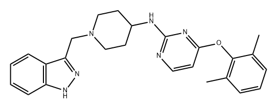 2-Pyrimidinamine, 4-(2,6-dimethylphenoxy)-N-[1-(1H-indazol-3-ylmethyl)-4-piperidinyl]- Struktur