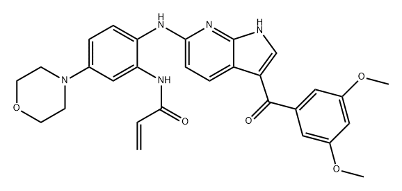 2-Propenamide, N-[2-[[3-(3,5-dimethoxybenzoyl)-1H-pyrrolo[2,3-b]pyridin-6-yl]amino]-5-(4-morpholinyl)phenyl]- Struktur