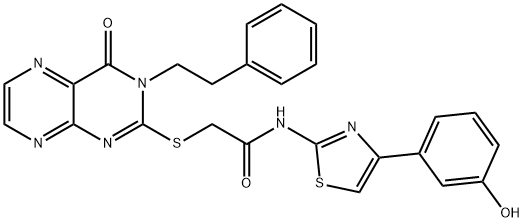 Acetamide, 2-[[3,4-dihydro-4-oxo-3-(2-phenylethyl)-2-pteridinyl]thio]-N-[4-(3-hydroxyphenyl)-2-thiazolyl]- Struktur