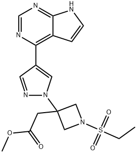 3-Azetidineacetic acid, 1-(ethylsulfonyl)-3-[4-(7H-pyrrolo[2,3-d]pyrimidin-4-yl)-1H-pyrazol-1-yl]-, methyl ester Struktur