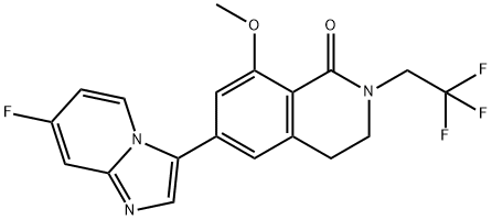 1(2H)-Isoquinolinone, 6-(7-fluoroimidazo[1,2-a]pyridin-3-yl)-3,4-dihydro-8-methoxy-2-(2,2,2-trifluoroethyl)- Struktur