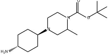 1-Piperazinecarboxylic acid, 4-(trans-4-aminocyclohexyl)-2-methyl-, 1,1-dimethylethyl ester Struktur