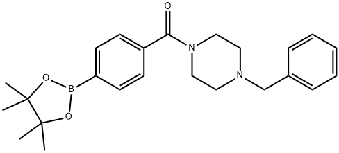 [4-(Phenylmethyl)-1-piperazinyl][4-(4,4,5,5-tetramethyl-1,3,2-dioxaborolan-2-yl)phenyl]methanone Struktur