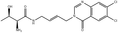 Butanamide, 2-amino-N-[(2E)-4-(6,7-dichloro-4-oxo-3(4H)-quinazolinyl)-2-buten-1-yl]-3-hydroxy-, (2S,3R)- Struktur