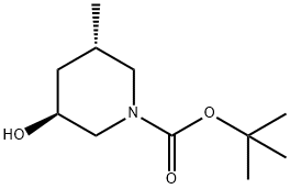 1-Piperidinecarboxylic acid, 3-hydroxy-5-methyl-, 1,1-dimethylethyl ester, (3S,5S)- Struktur