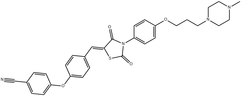 Benzonitrile, 4-[4-[(Z)-[3-[4-[3-(4-methyl-1-piperazinyl)propoxy]phenyl]-2,4-dioxo-5-thiazolidinylidene]methyl]phenoxy]- Struktur