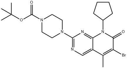 1-Piperazinecarboxylic acid, 4-(6-bromo-8-cyclopentyl-7,8-dihydro-5-methyl-7-oxopyrido[2,3-d]pyrimidin-2-yl)-, 1,1-dimethylethyl ester Struktur