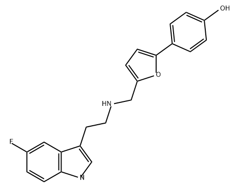 Phenol, 4-[5-[[[2-(5-fluoro-1H-indol-3-yl)ethyl]amino]methyl]-2-furanyl]- Struktur