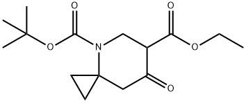 4-Azaspiro[2.5]octane-4,6-dicarboxylic acid, 7-oxo-, 4-(1,1-dimethylethyl) 6-ethyl ester Struktur