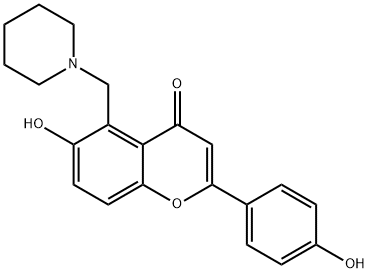 4H-1-Benzopyran-4-one, 6-hydroxy-2-(4-hydroxyphenyl)-5-(1-piperidinylmethyl)- Struktur