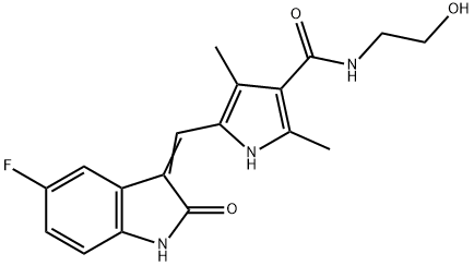 1H-Pyrrole-3-carboxamide, 5-[(5-fluoro-1,2-dihydro-2-oxo-3H-indol-3-ylidene)methyl]-N-(2-hydroxyethyl)-2,4-dimethyl- Struktur