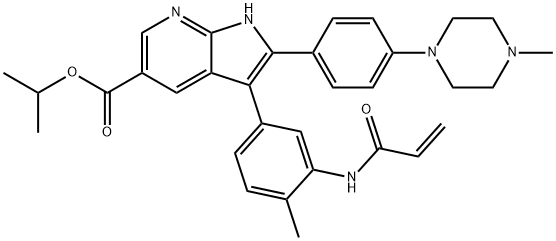 1H-Pyrrolo[2,3-b]pyridine-5-carboxylic acid, 3-[4-methyl-3-[(1-oxo-2-propen-1-yl)amino]phenyl]-2-[4-(4-methyl-1-piperazinyl)phenyl]-, 1-methylethyl ester Struktur