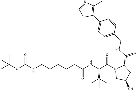 L-Prolinamide, N-[6-[[(1,1-dimethylethoxy)carbonyl]amino]-1-oxohexyl]-3-methyl-L-valyl-4-hydroxy-N-[[4-(4-methyl-5-thiazolyl)phenyl]methyl]-, (4R)- Struktur