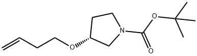 1-Pyrrolidinecarboxylic acid, 3-(3-buten-1-yloxy)-, 1,1-dimethylethyl ester, (3R)- Struktur