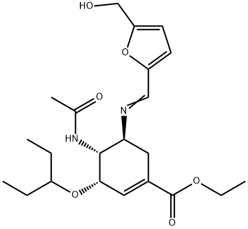 1-Cyclohexene-1-carboxylic acid, 4-(acetylamino)-3-(1-ethylpropoxy)-5-[[[5-(hydroxymethyl)-2-furanyl]methylene]amino]-, ethyl ester, (3S,4R,5S)-