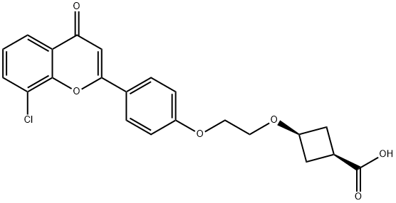 Cyclobutanecarboxylic acid, 3-[2-[4-(8-chloro-4-oxo-4H-1-benzopyran-2-yl)phenoxy]ethoxy]-, cis- Struktur