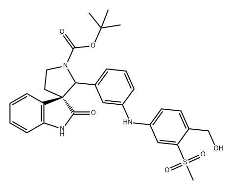 Spiro[3H-indole-3,3'-pyrrolidine]-1'-carboxylic acid, 1,2-dihydro-2'-[3-[[4-(hydroxymethyl)-3-(methylsulfonyl)phenyl]amino]phenyl]-2-oxo-, 1,1-dimethylethyl ester, (3S)- Struktur