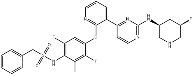 Benzenemethanesulfonamide, N-[2,3,6-trifluoro-4-[[3-[2-[[(3S,5S)-5-fluoro-3-piperidinyl]amino]-4-pyrimidinyl]-2-pyridinyl]oxy]phenyl]- Struktur