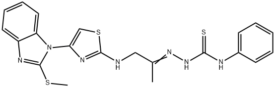 Hydrazinecarbothioamide, 2-[1-methyl-2-[[4-[2-(methylthio)-1H-benzimidazol-1-yl]-2-thiazolyl]amino]ethylidene]-N-phenyl- Struktur