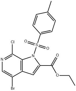 4-bromo-7-chloro-1-p-toluenesulfonyl-1H-pyrrolo[2,3-c]pyridine-2-carboxylic acid ethyl ester Struktur