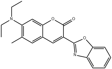 2H-1-Benzopyran-2-one, 3-(2-benzoxazolyl)-7-(diethylamino)-6-methyl- Struktur