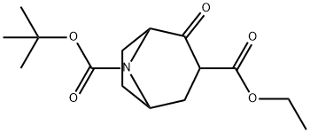 2-Oxo-8-aza-bicyclo[3.2.1]octane-3,8-dicarboxylic acid 8-tert-butyl ester 3-ethyl ester Struktur