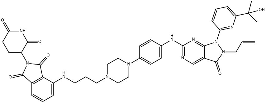 1H-Isoindole-1,3(2H)-dione, 4-[[3-[4-[4-[[2,3-dihydro-1-[6-(1-hydroxy-1-methylethyl)-2-pyridinyl]-3-oxo-2-(2-propen-1-yl)-1H-pyrazolo[3,4-d]pyrimidin-6-yl]amino]phenyl]-1-piperazinyl]propyl]amino]-2-(2,6-dioxo-3-piperidinyl)- Struktur