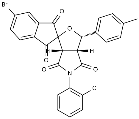 Spiro[1H-furo[3,4-c]pyrrole-1,2'-[2H]indene]-1',3',4,6(3H,5H)-tetrone, 5'-bromo-5-(2-chlorophenyl)-3a,6a-dihydro-3-(4-methylphenyl)-, (3S,3aR,6aS)- Struktur