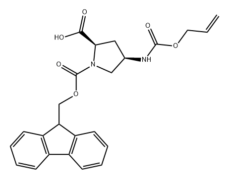 1,2-Pyrrolidinedicarboxylic acid, 4-[[(2-propen-1-yloxy)carbonyl]amino]-, 1-(9H-fluoren-9-ylmethyl) ester, (2R,4R)- Struktur