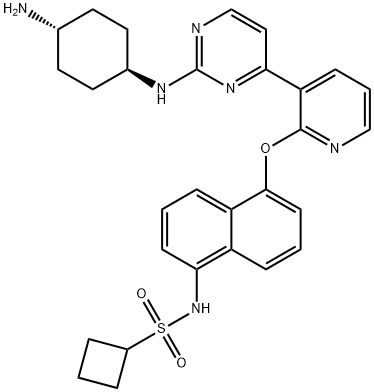 Cyclobutanesulfonamide, N-[5-[[3-[2-[(trans-4-aminocyclohexyl)amino]-4-pyrimidinyl]-2-pyridinyl]oxy]-1-naphthalenyl]- Struktur