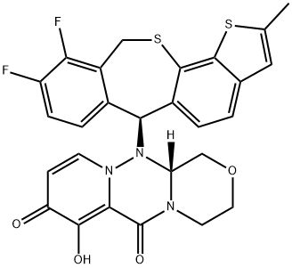 1H-[1,4]Oxazino[3,4-c]pyrido[2,1-f][1,2,4]triazine-6,8-dione, 12-[(6S)-9,10-difluoro-6,11-dihydro-2-methylbenzo[e]-1-benzothieno[7,6-b]thiepin-6-yl]-3,4,12,12a-tetrahydro-7-hydroxy-, (12aR)- Struktur